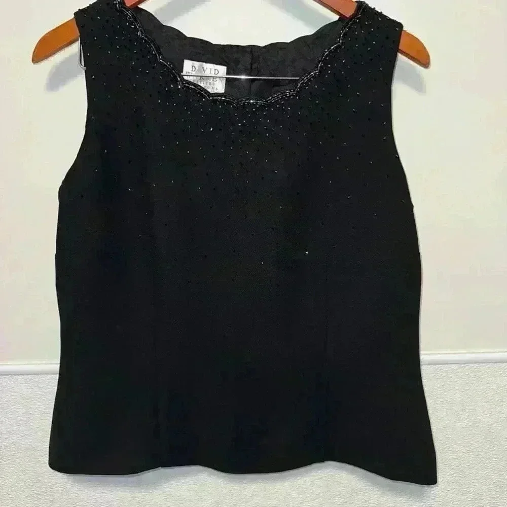 Vintage 90’s David Warren Black Tank with Sequins Top / Petite New York / 12P - Picture 6 of 12